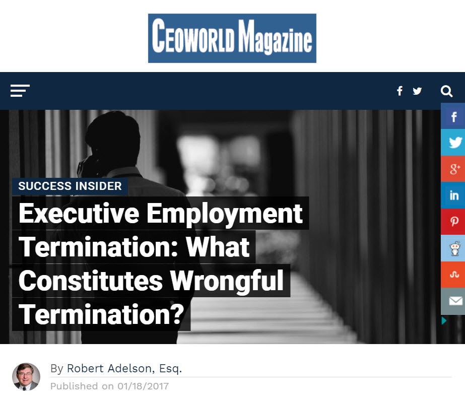 Lawyer for Wrongful Termination of CEOs and Executives